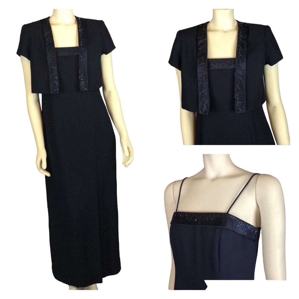 Y2K VINTAGE J. R. NITES BY CALIENDO Navy long dress & Bolero jacket 8 petites